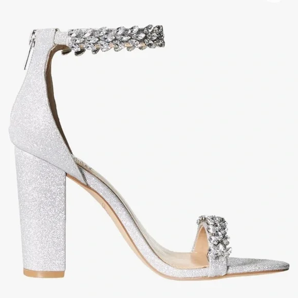 NWT Jewel Badgley Mischka Mayra Silver Ankle Strap Evening Shoes Size 6.5. - Picture 2 of 13